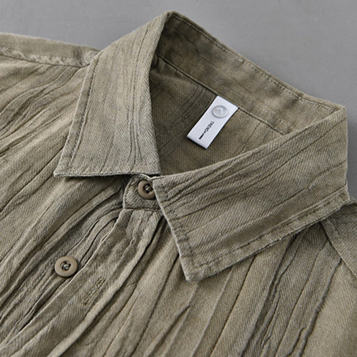 Camisa de lino ramio de manga larga para hombre con bolsillos y botones plisados ​​retro Buddha Stones - image 6