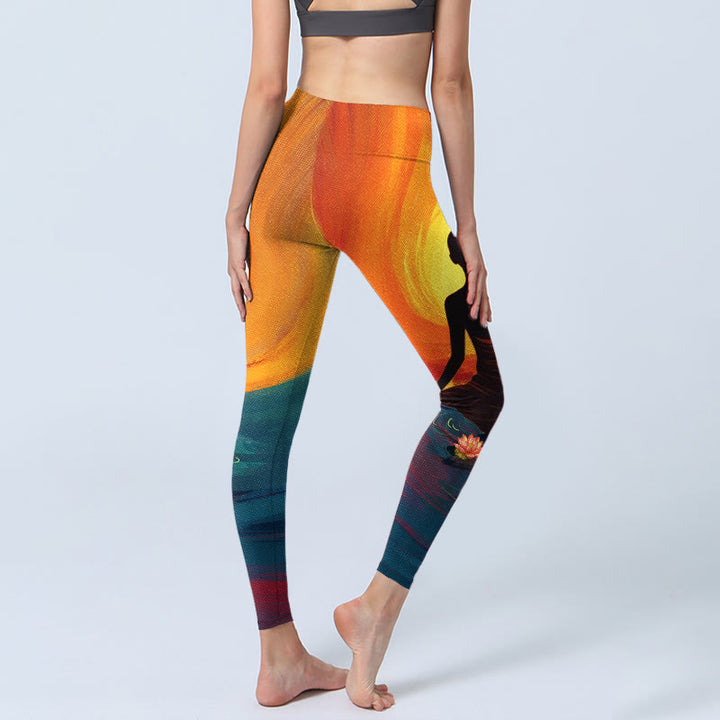 Leggings de yoga para mujer con estampado de flor de loto y figura meditativa de Buddha Stones - image 5