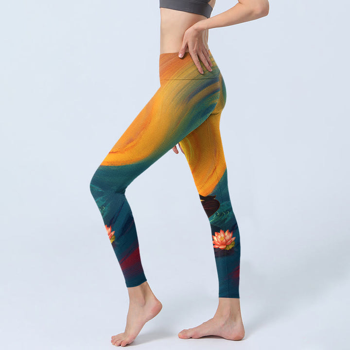 Leggings de yoga para mujer con estampado de flor de loto y figura meditativa de Buddha Stones - image 3