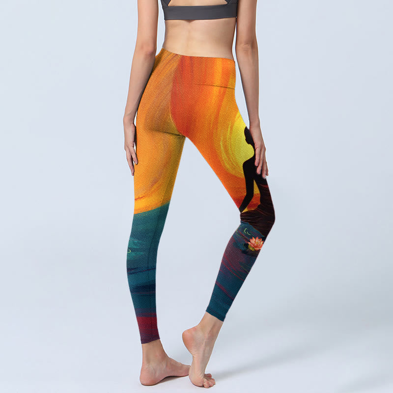 Leggings de yoga para mujer con estampado de flor de loto y figura meditativa de Buddha Stones - image 4