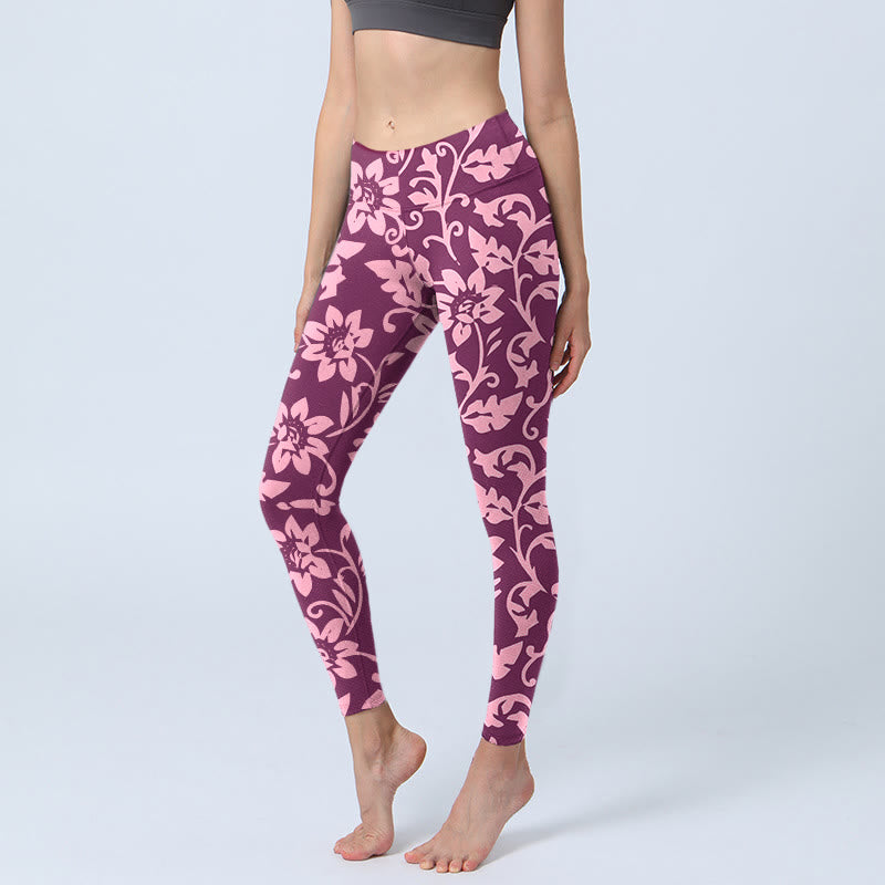 Leggings de yoga para mujer con estampado de girasoles rosas y Buddha Stones - Rojo violeta medio - US18，UK/AU22，EU50 (4XL) - image 0