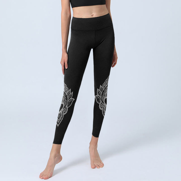 Leggings de yoga para mujer con estampado de flores, pétalos y Buddha Stones en forma de corazón - image 5