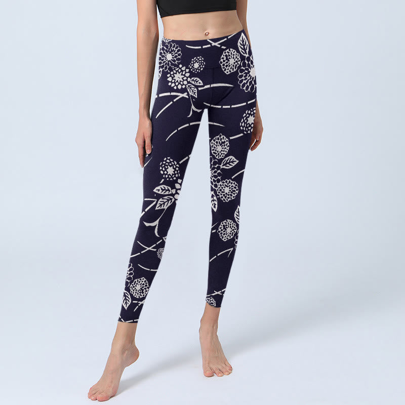 Leggings de yoga para mujer con estampado de crisantemos y Buddha Stones en blanco - image 5