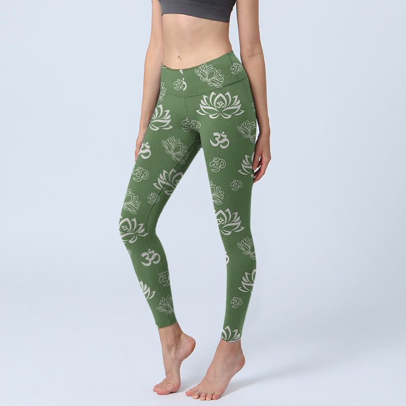 Leggings de yoga para mujer con estampado de símbolo OM, flor de loto y Buddha Stones - Verde mar oscuro - US18，UK/AU22，EU50 (4XL) - image 0