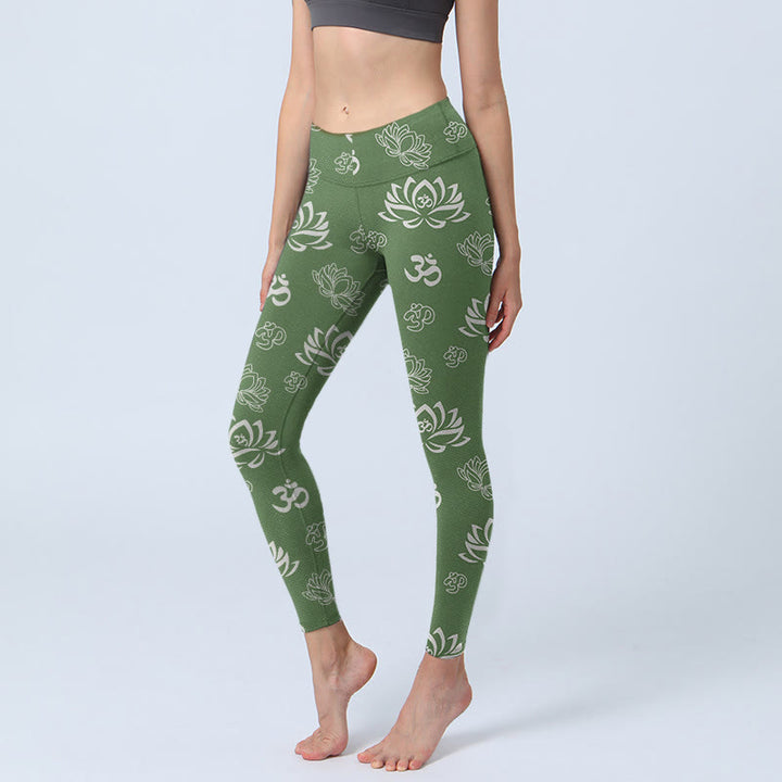Leggings de yoga para mujer con estampado de símbolo OM, flor de loto y Buddha Stones - Verde mar oscuro - US18，UK/AU22，EU50 (4XL) - image 0