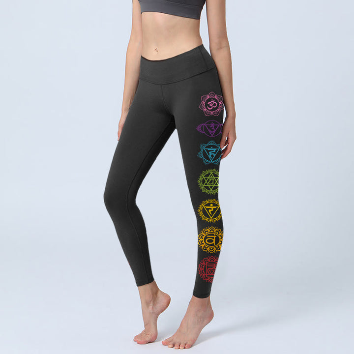 Leggings de yoga para mujer con estampado de Buddha Stones , símbolo OM y caracteres sánscritos - Negro - US18，UK/AU22，EU50 (4XL) - image 0