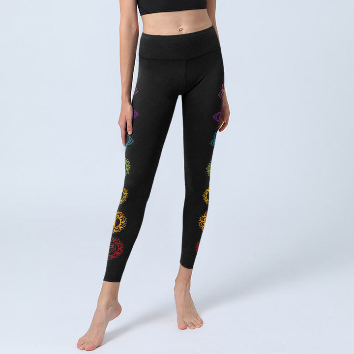 Leggings de yoga para mujer con estampado de Buddha Stones , símbolo OM y caracteres sánscritos - image 6