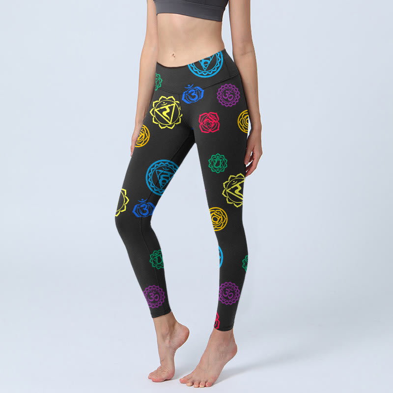 Leggings de yoga para mujer con estampado sánscrito y símbolo geométrico OM de Buddha Stones - Negro - US18，UK/AU22，EU50 (4XL) - image 0