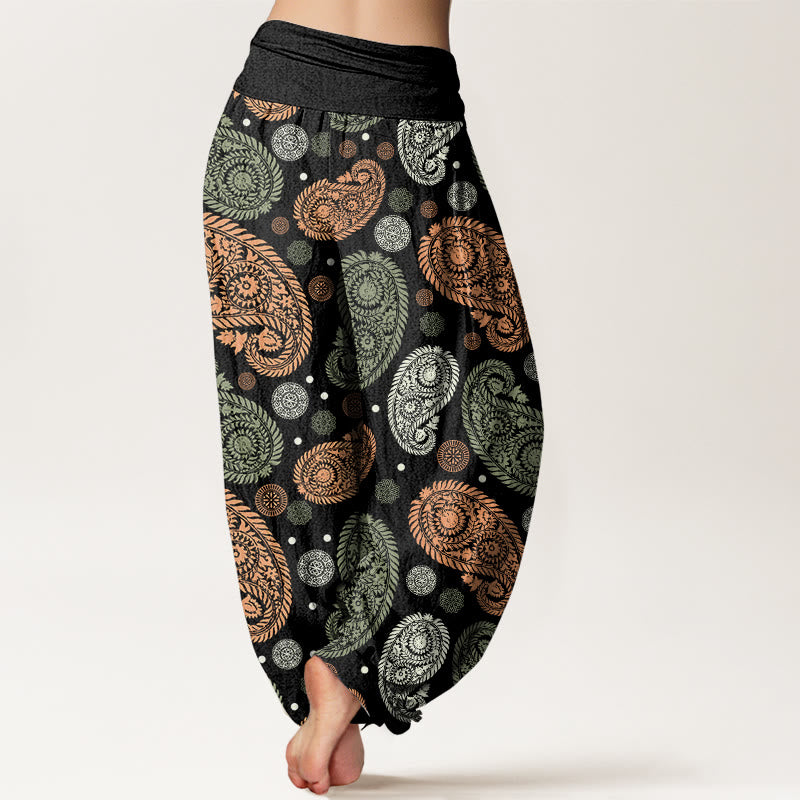 Pantalones bombachos de cintura elástica para mujer con estampado de flores, hojas, enredaderas y girasoles de algodón con Buddha Stones - image 1