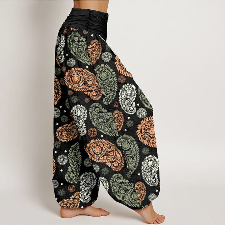 Pantalones bombachos de cintura elástica para mujer con estampado de flores, hojas, enredaderas y girasoles de algodón con Buddha Stones - image 2