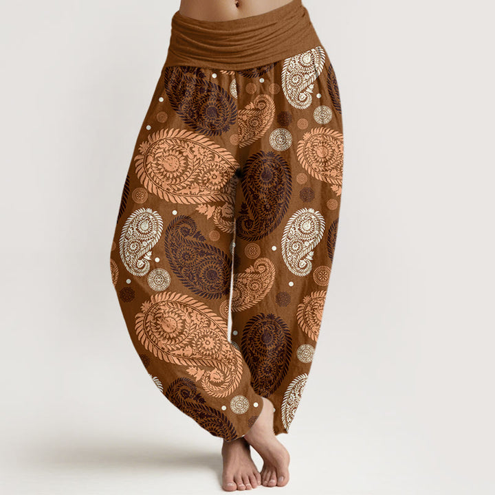 Pantalones bombachos de cintura elástica para mujer con estampado de flores, hojas, enredaderas y girasoles de algodón con Buddha Stones - Vara de oro oscuro - US22，UK/AU26，EU54 (6XL) - image 4
