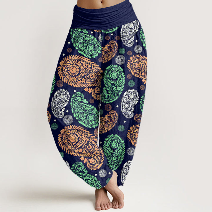 Pantalones bombachos de cintura elástica para mujer con estampado de flores, hojas, enredaderas y girasoles de algodón con Buddha Stones - Marina de guerra - US22，UK/AU26，EU54 (6XL) - image 7