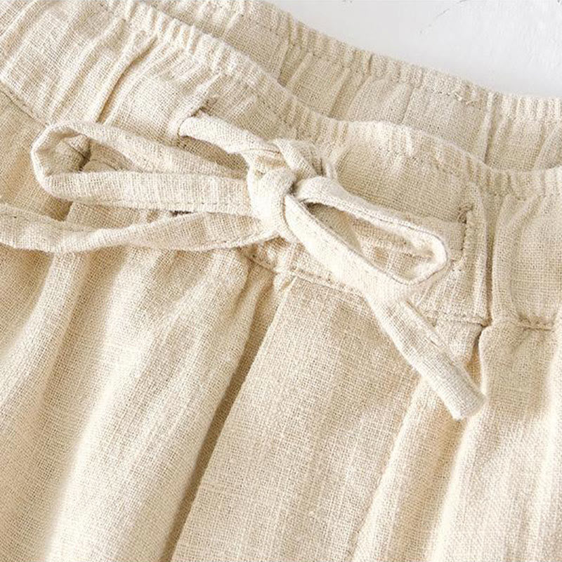 Pantalones cortos de lino y algodón con cintura elástica y cordón ajustable de color liso para hombre, con bolsillos , de Buddha Stones - image 1