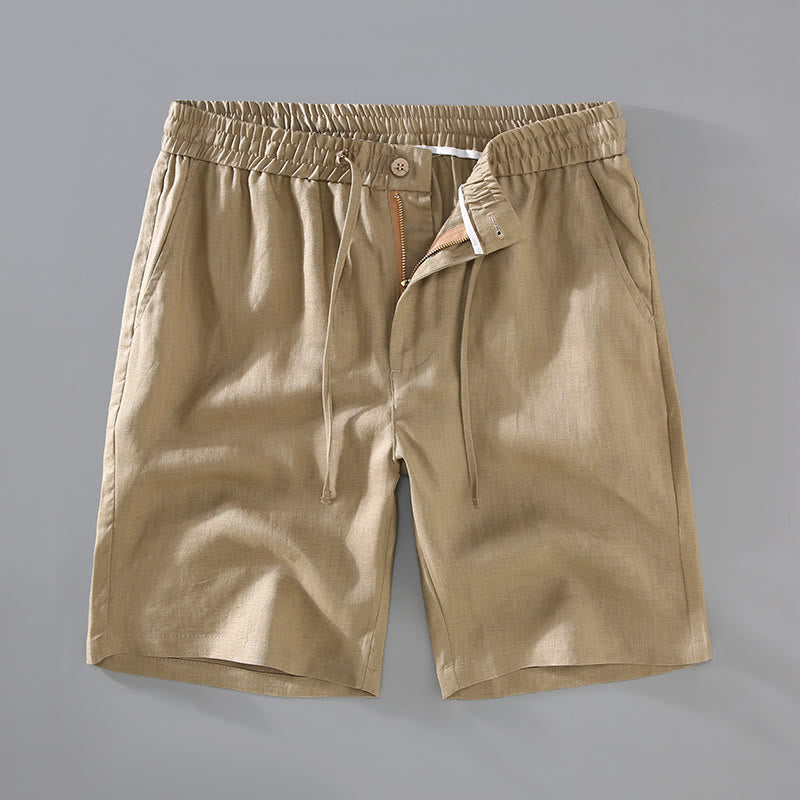 Pantalones cortos de lino con diseño de botones y cordón de color liso de verano con Buddha Stones y bolsillos para hombre - Vara de oro - US/UK/AU42, EU52 (3XL) - image 1