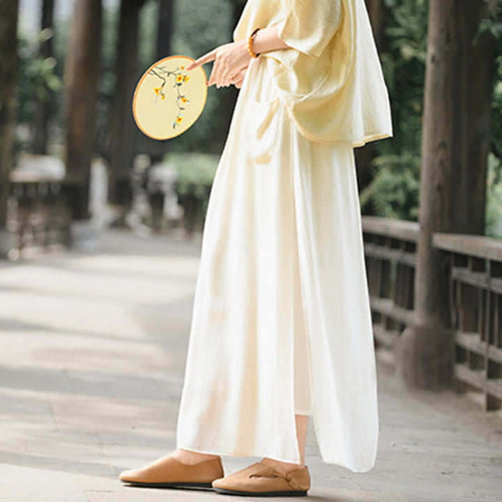 Falda pantalón con abertura y bolsillos para mujer, diseño de Buddha Stones en color liso - image 3