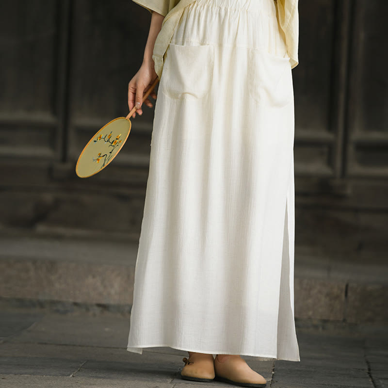 Falda pantalón con abertura y bolsillos para mujer, diseño de Buddha Stones en color liso - image 6