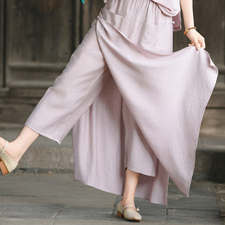 Falda pantalón con abertura y bolsillos para mujer, diseño de Buddha Stones en color liso - image 13