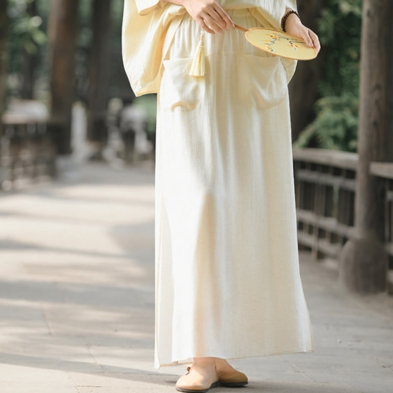 Falda pantalón con abertura y bolsillos para mujer, diseño de Buddha Stones en color liso - image 1