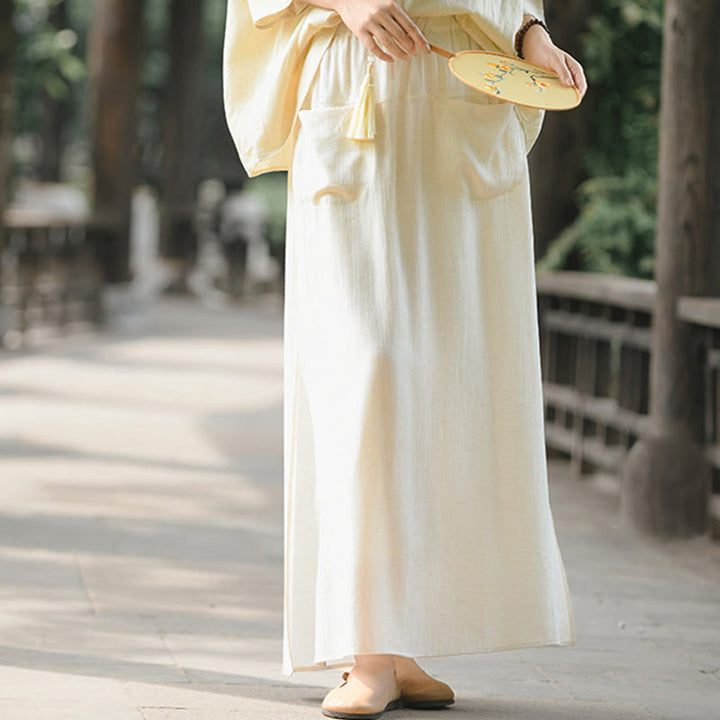 Falda pantalón con abertura y bolsillos para mujer, diseño de Buddha Stones en color liso - image 1