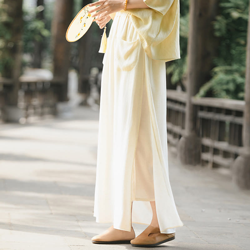 Falda pantalón con abertura y bolsillos para mujer, diseño de Buddha Stones en color liso - image 2