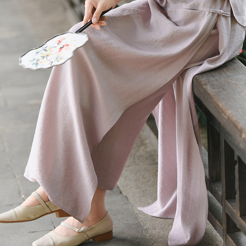 Falda pantalón con abertura y bolsillos para mujer, diseño de Buddha Stones en color liso - image 20