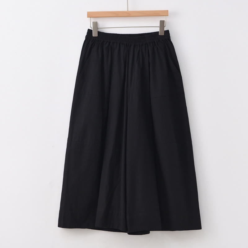 Pantalones capri casuales de algodón liso con cintura alta y pernera ancha para mujer con bolsillos de Buddha Stones - Negro - US8-10，UK/AU12-14，EU40-42 (2XL) - image 21