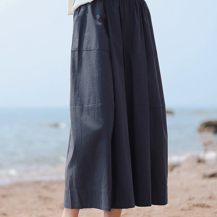 Pantalones capri casuales de algodón liso con cintura alta y pernera ancha para mujer con bolsillos de Buddha Stones - image 6
