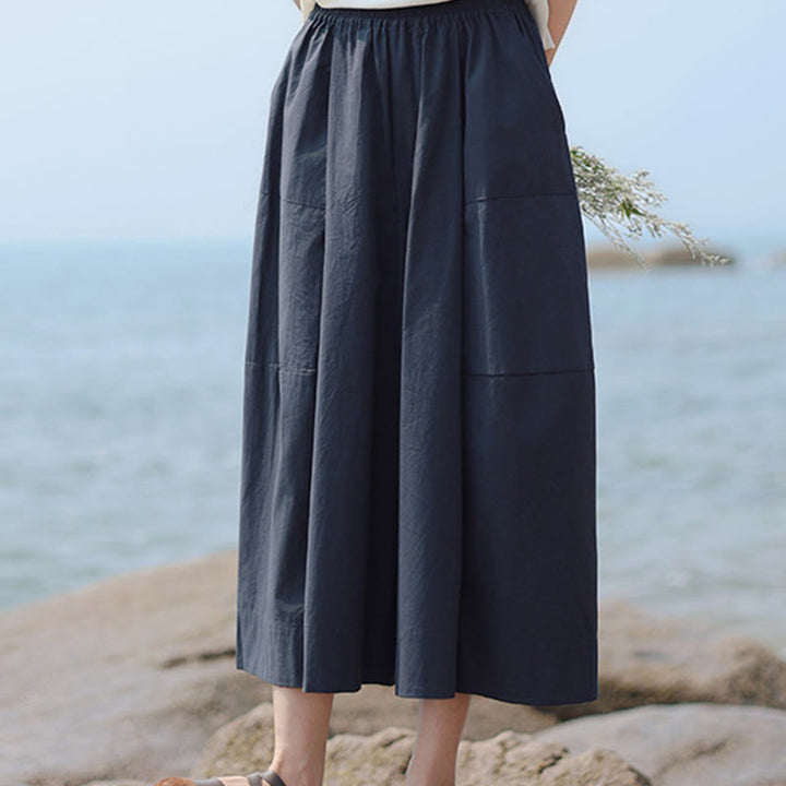 Pantalones capri casuales de algodón liso con cintura alta y pernera ancha para mujer con bolsillos de Buddha Stones - image 5