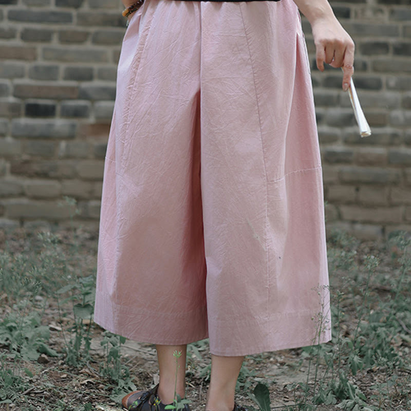 Pantalones capri casuales de algodón liso con cintura alta y pernera ancha para mujer con bolsillos de Buddha Stones - image 13