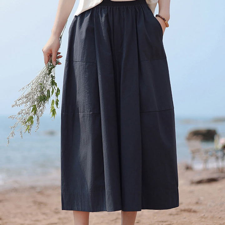 Pantalones capri casuales de algodón liso con cintura alta y pernera ancha para mujer con bolsillos de Buddha Stones - image 4