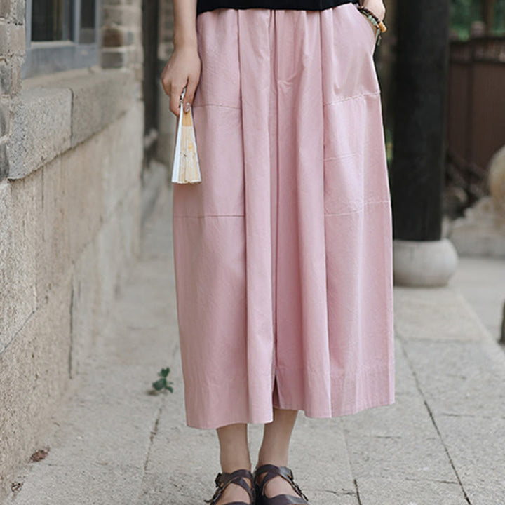 Pantalones capri casuales de algodón liso con cintura alta y pernera ancha para mujer con bolsillos de Buddha Stones - image 10