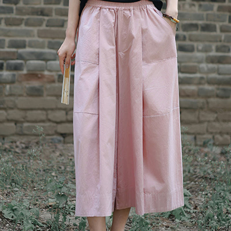 Pantalones capri casuales de algodón liso con cintura alta y pernera ancha para mujer con bolsillos de Buddha Stones - image 13