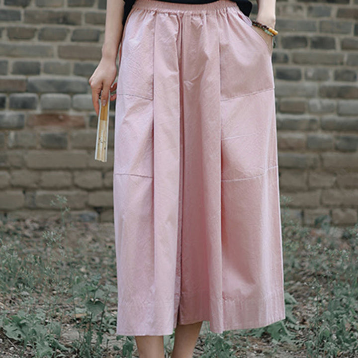 Pantalones capri casuales de algodón liso con cintura alta y pernera ancha para mujer con bolsillos de Buddha Stones - image 13