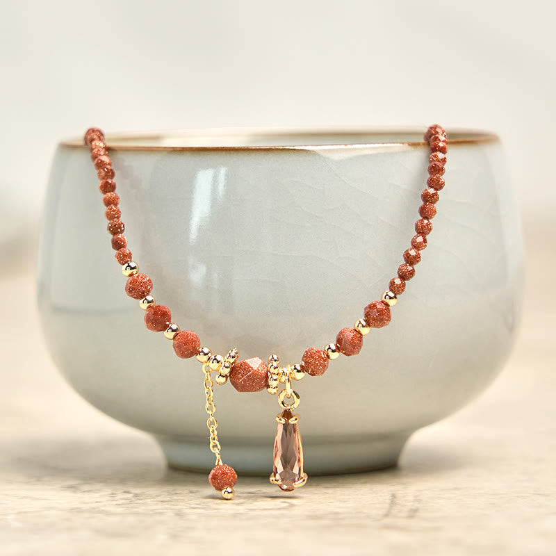 Pulsera multicapa positiva con cuentas de piedra dorada naturales de 2 mm de Buddha Stones