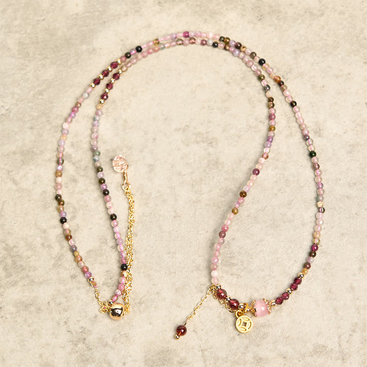 Pulsera de la sabiduría con monedas de turmalina de colores y cuentas irregulares de 2,5 mm de Buddha Stones