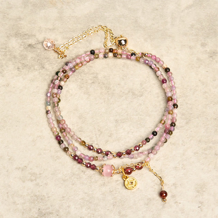 Pulsera de la sabiduría con monedas de turmalina de colores y cuentas irregulares de 2,5 mm de Buddha Stones