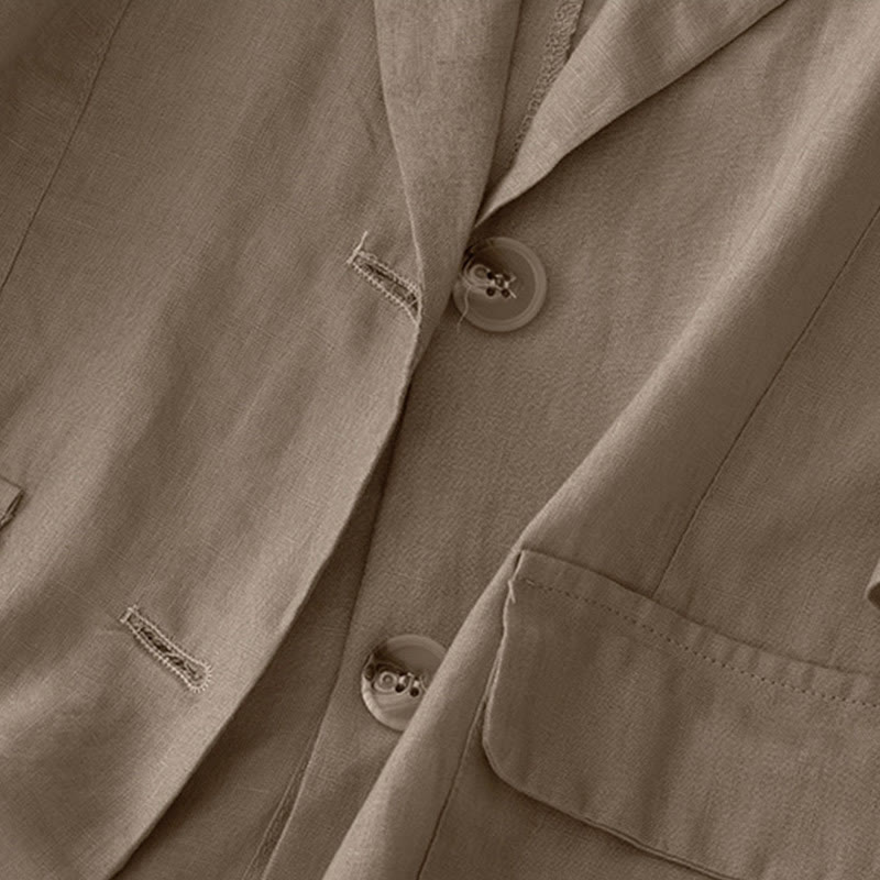 Chaqueta de traje pequeña de algodón con botones y bolsillos para mujer de Buddha Stones, manga tres cuartos - image 3