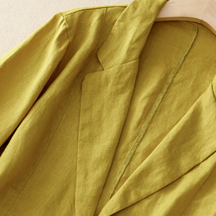 Chaqueta de traje pequeña de algodón con botones y bolsillos para mujer de Buddha Stones, manga tres cuartos - image 7