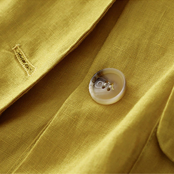 Chaqueta de traje pequeña de algodón con botones y bolsillos para mujer de Buddha Stones, manga tres cuartos - image 8