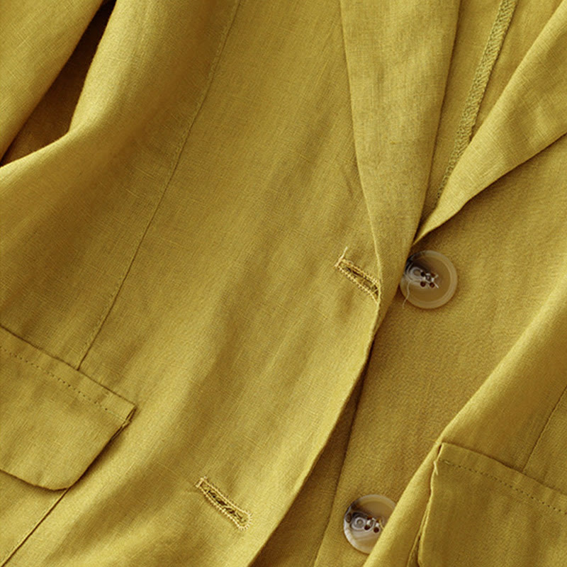 Chaqueta de traje pequeña de algodón con botones y bolsillos para mujer de Buddha Stones, manga tres cuartos - image 10