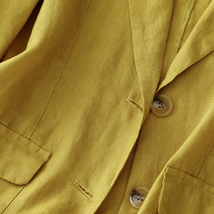 Chaqueta de traje pequeña de algodón con botones y bolsillos para mujer de Buddha Stones, manga tres cuartos - image 10