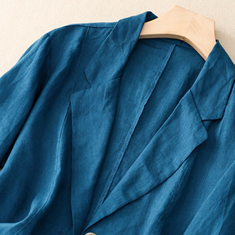 Chaqueta de traje pequeña de algodón con botones y bolsillos para mujer de Buddha Stones, manga tres cuartos - image 14