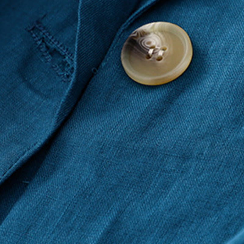 Chaqueta de traje pequeña de algodón con botones y bolsillos para mujer de Buddha Stones, manga tres cuartos - image 15