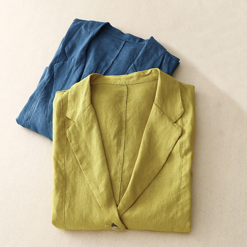 Chaqueta de traje pequeña de algodón con botones y bolsillos para mujer de Buddha Stones, manga tres cuartos - image 19