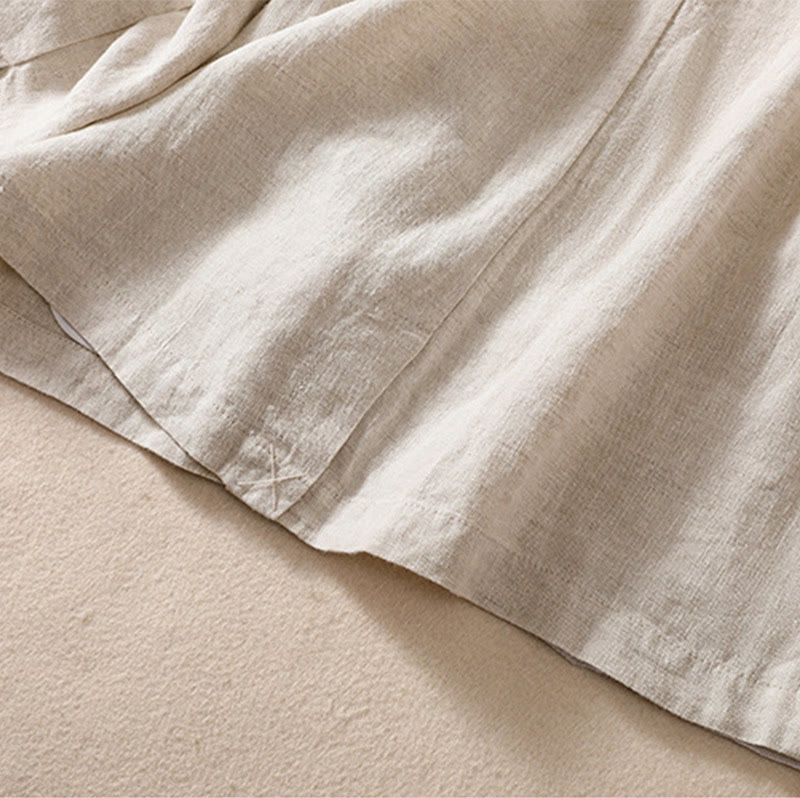 Chaqueta de algodón y lino con cuello alto y manga larga para mujer de Buddha Stones con bolsillos - image 9