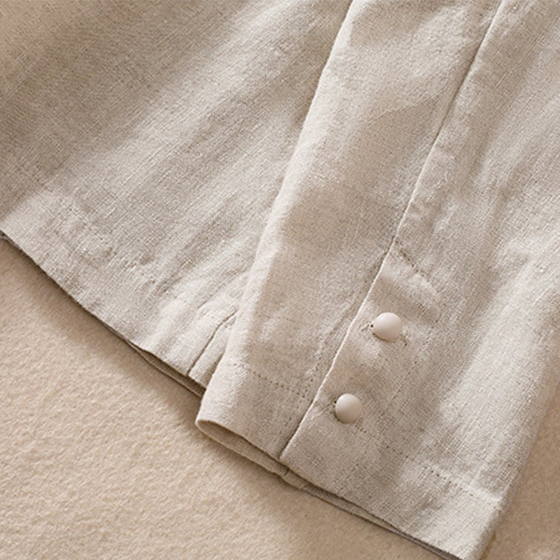 Chaqueta de algodón y lino con cuello alto y manga larga para mujer de Buddha Stones con bolsillos - image 11