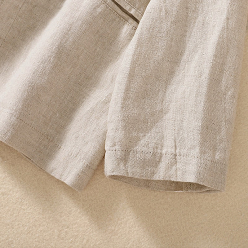 Chaqueta de algodón y lino con cuello alto y manga larga para mujer de Buddha Stones con bolsillos - image 3