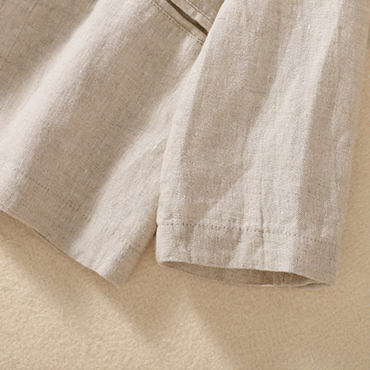 Chaqueta de algodón y lino con cuello alto y manga larga para mujer de Buddha Stones con bolsillos - image 3