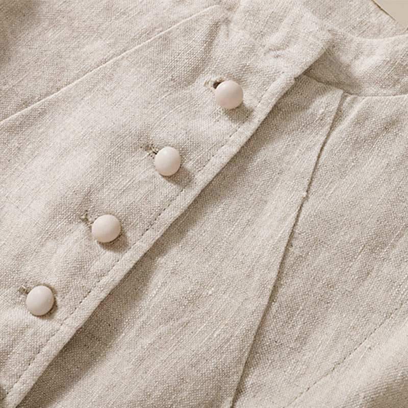 Chaqueta de algodón y lino con cuello alto y manga larga para mujer de Buddha Stones con bolsillos - image 10