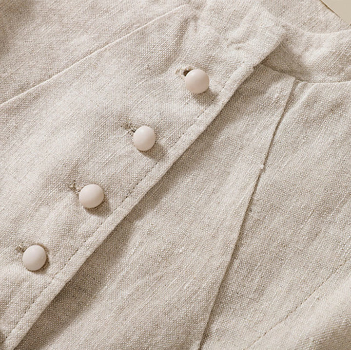 Chaqueta de algodón y lino con cuello alto y manga larga para mujer de Buddha Stones con bolsillos - image 10